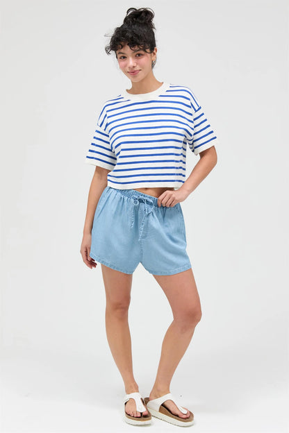 Feelin’ Fine Striped Crop – Round Neck Short Sleeve Boxy Tee