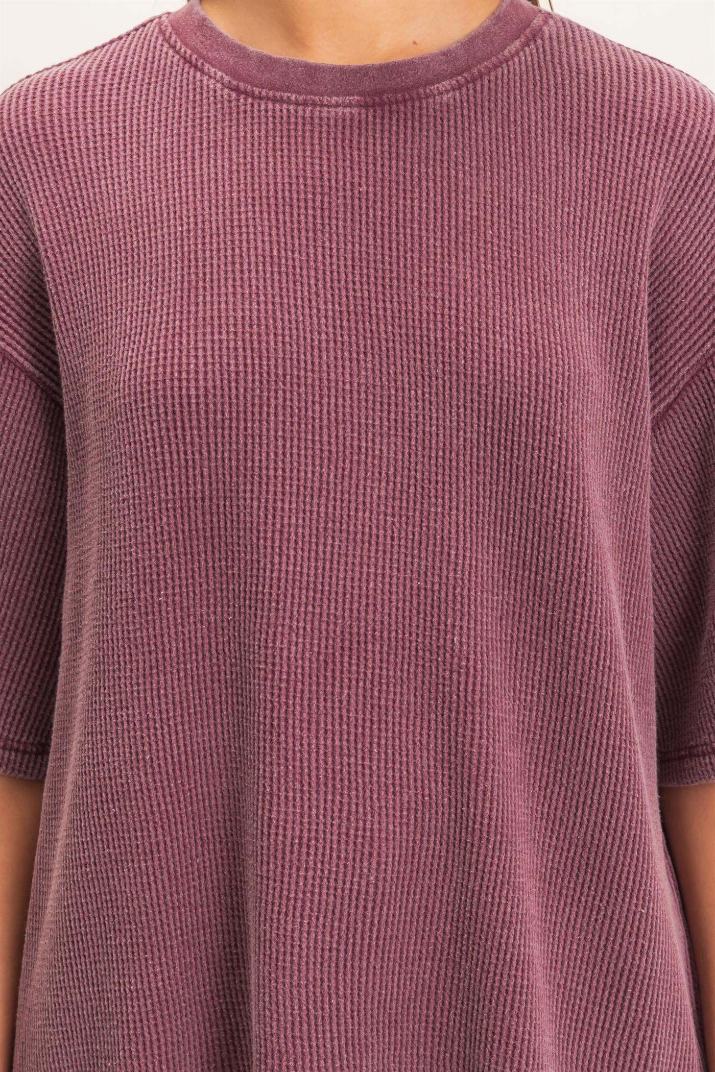 Mineral Wash Waffle Crew Neck Top by Double Zero | Short Sleeve Boutique Tee