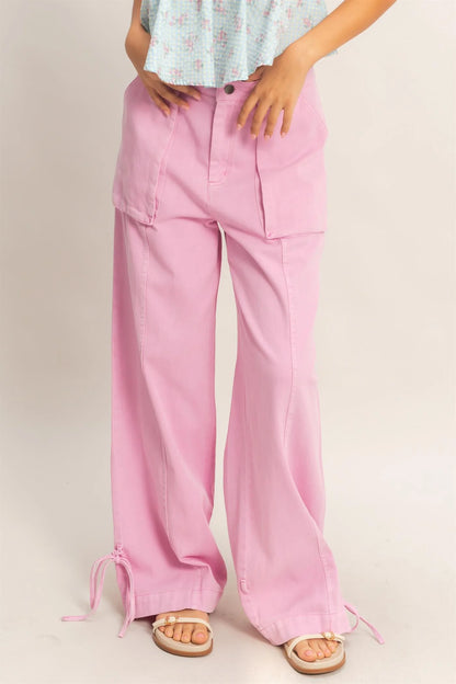On The Move High Rise Cargo Pants – Relaxed Wide Leg Pants with Ankle Ties