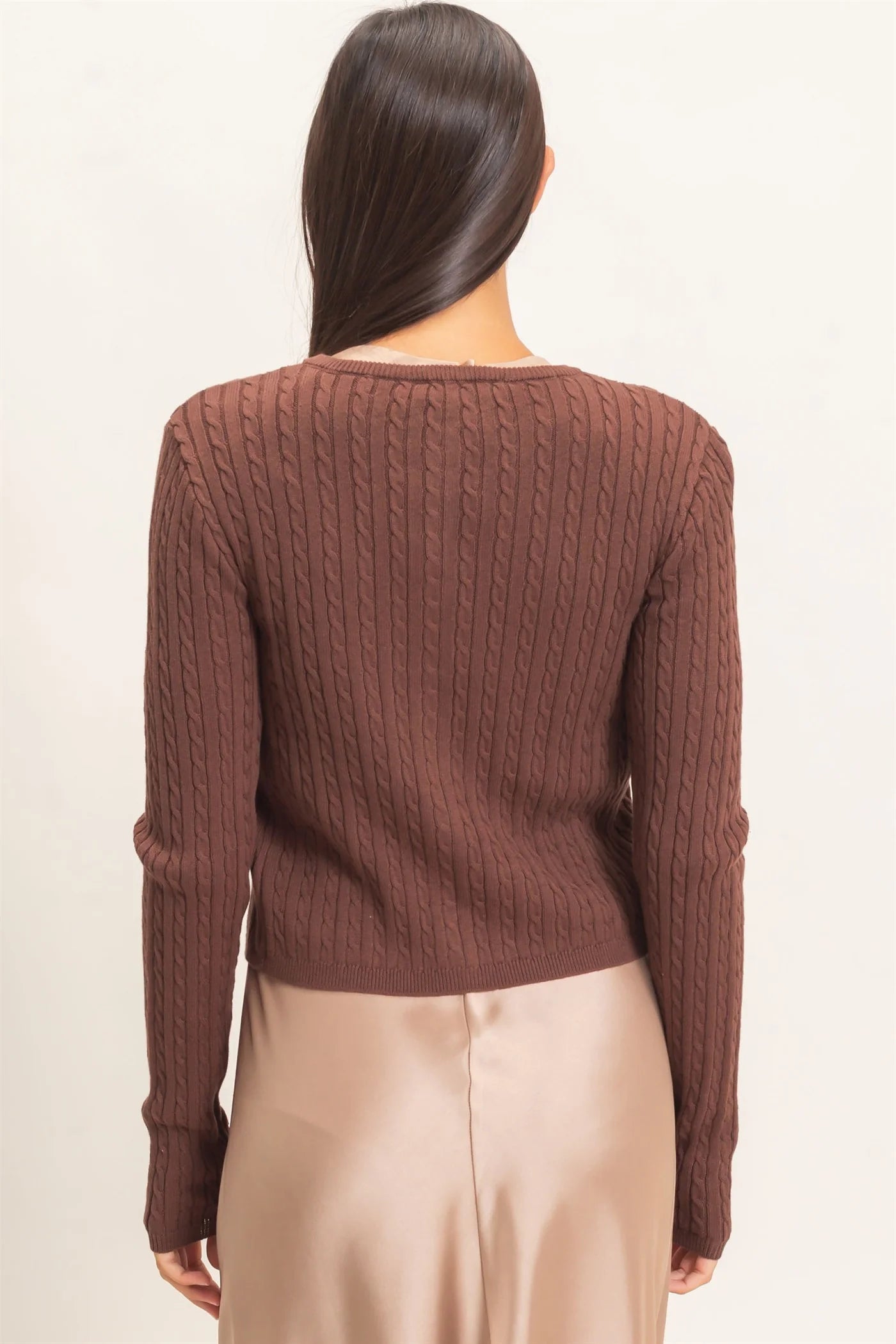 Cable Knit Cardigan by Double Zero | Button Front Fitted Sweater Cardigan
