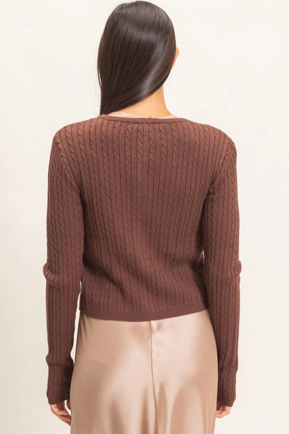 Cable Knit Cardigan by Double Zero | Button Front Fitted Sweater Cardigan