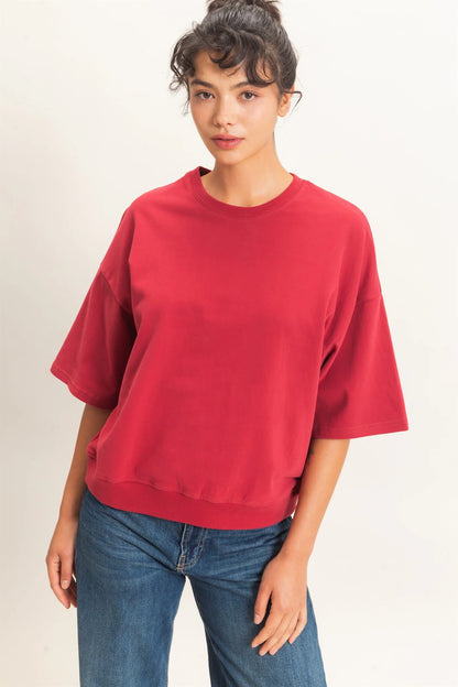 Washed Crew Neck Short Sleeve Top by Double Zero | Relaxed Drop Shoulder Boutique Tee