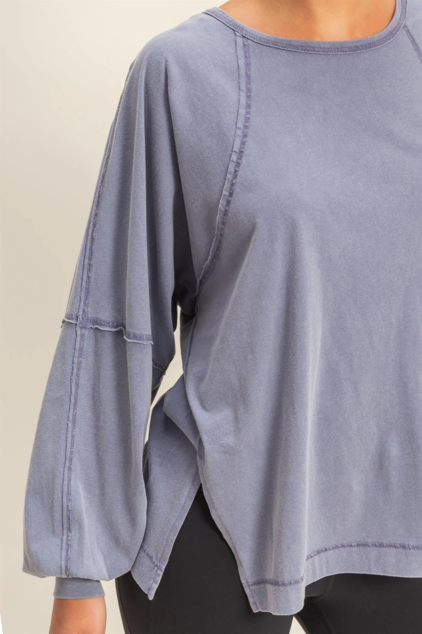 HYFVE Washed Oversized Long Sleeve Top – Side Slit Relaxed Fit