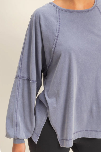 HYFVE Washed Oversized Long Sleeve Top – Side Slit Relaxed Fit