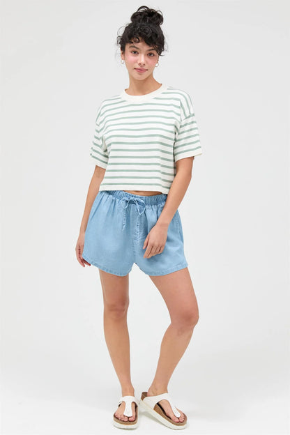 Feelin’ Fine Striped Crop – Round Neck Short Sleeve Boxy Tee
