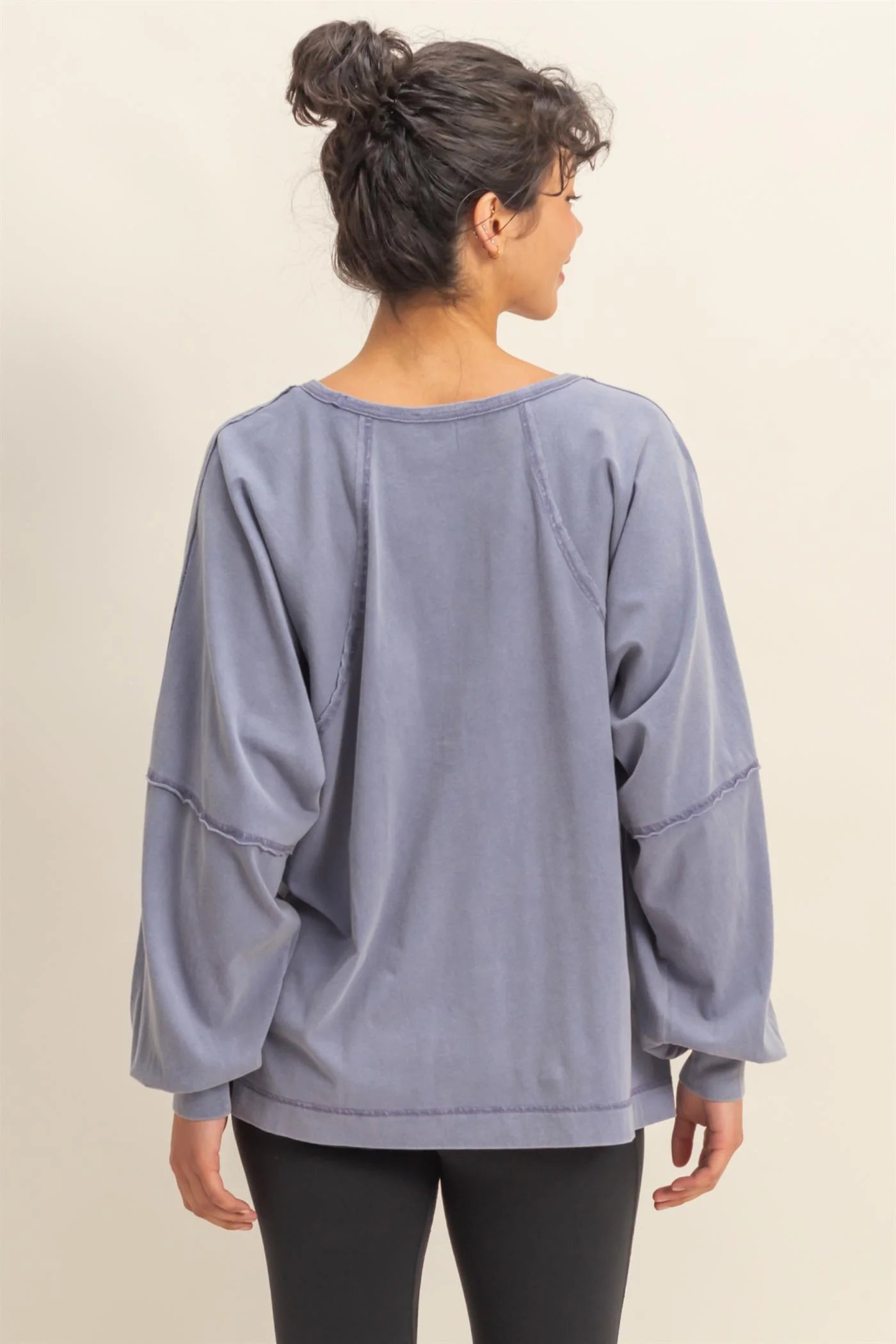 HYFVE Washed Oversized Long Sleeve Top – Side Slit Relaxed Fit