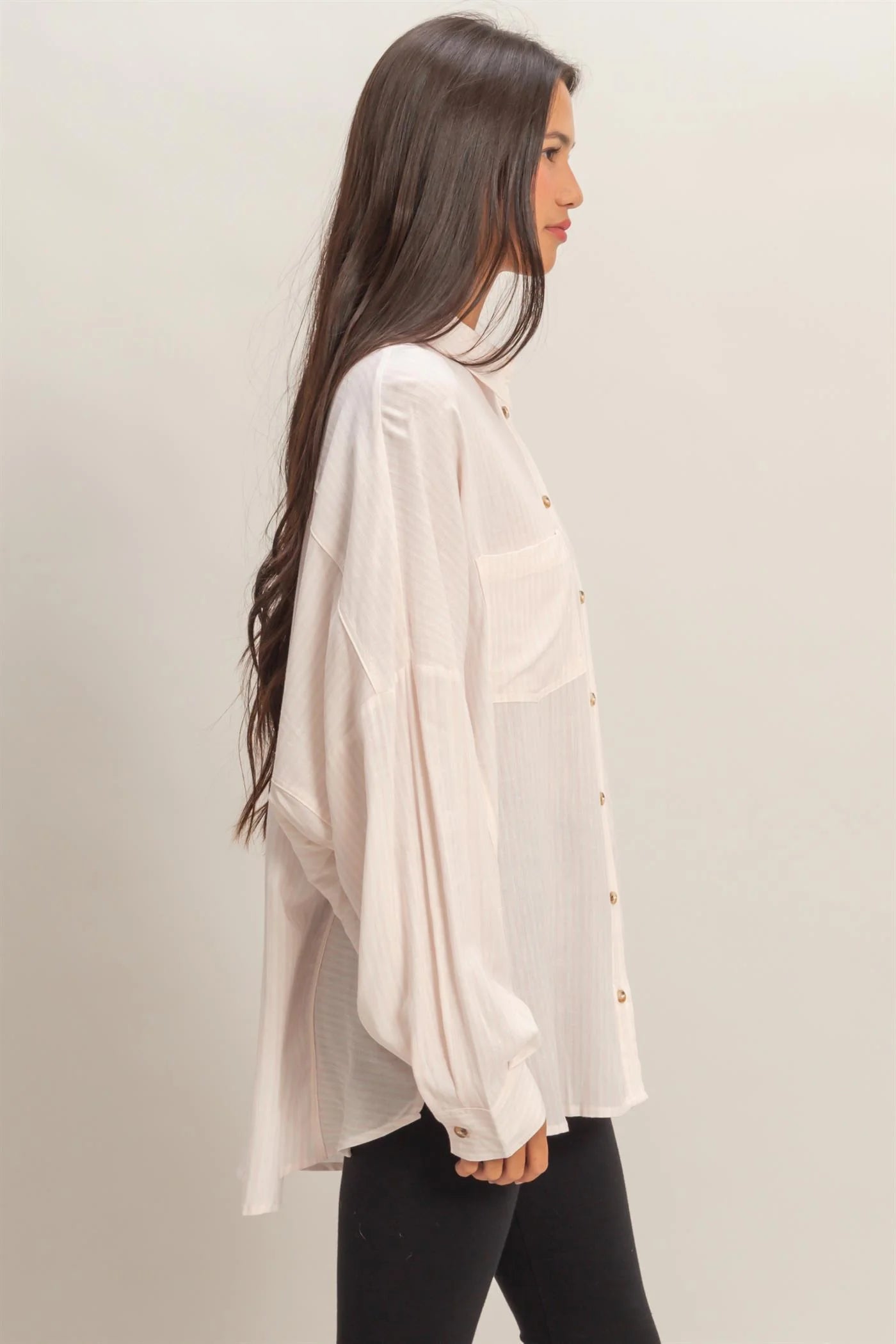 Pinstripe & Poise Oversized Striped Button-Up Shirt with Pockets