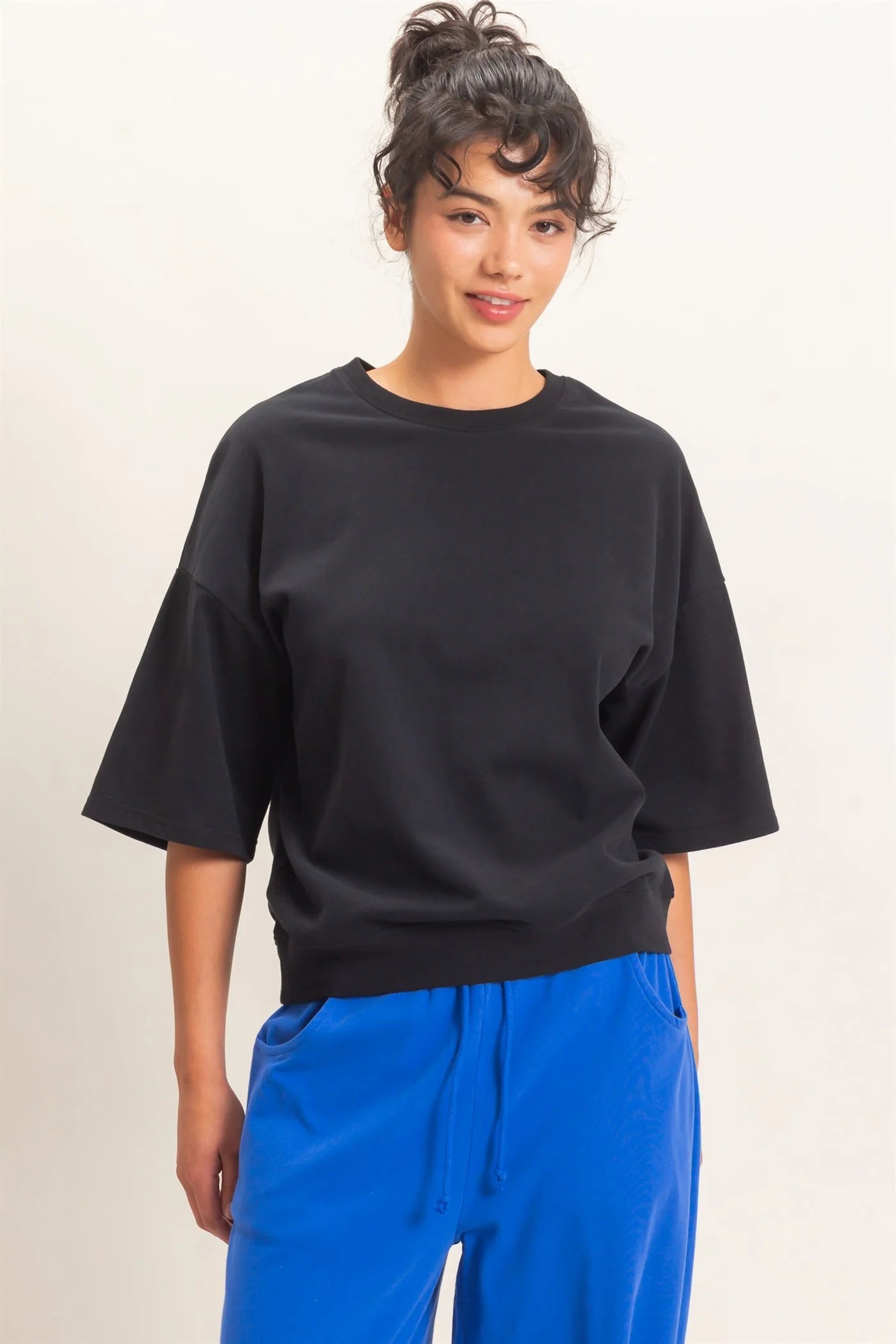 Washed Crew Neck Short Sleeve Top by Double Zero | Relaxed Drop Shoulder Boutique Tee