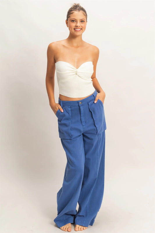 On The Move High Rise Cargo Pants – Relaxed Wide Leg Pants with Ankle Ties