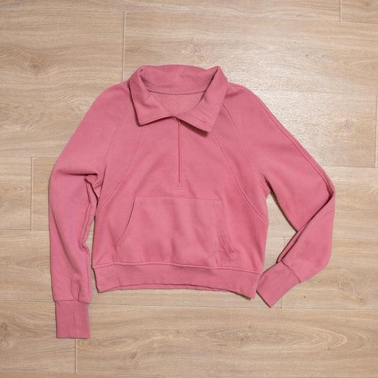 Rosewood pink women’s scuba quarter zip pullover with kangaroo pocket