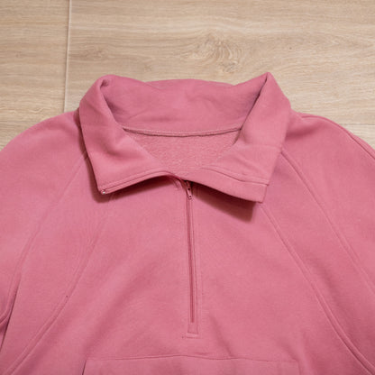 Rosewood pink women’s scuba quarter zip pullover with kangaroo pocket