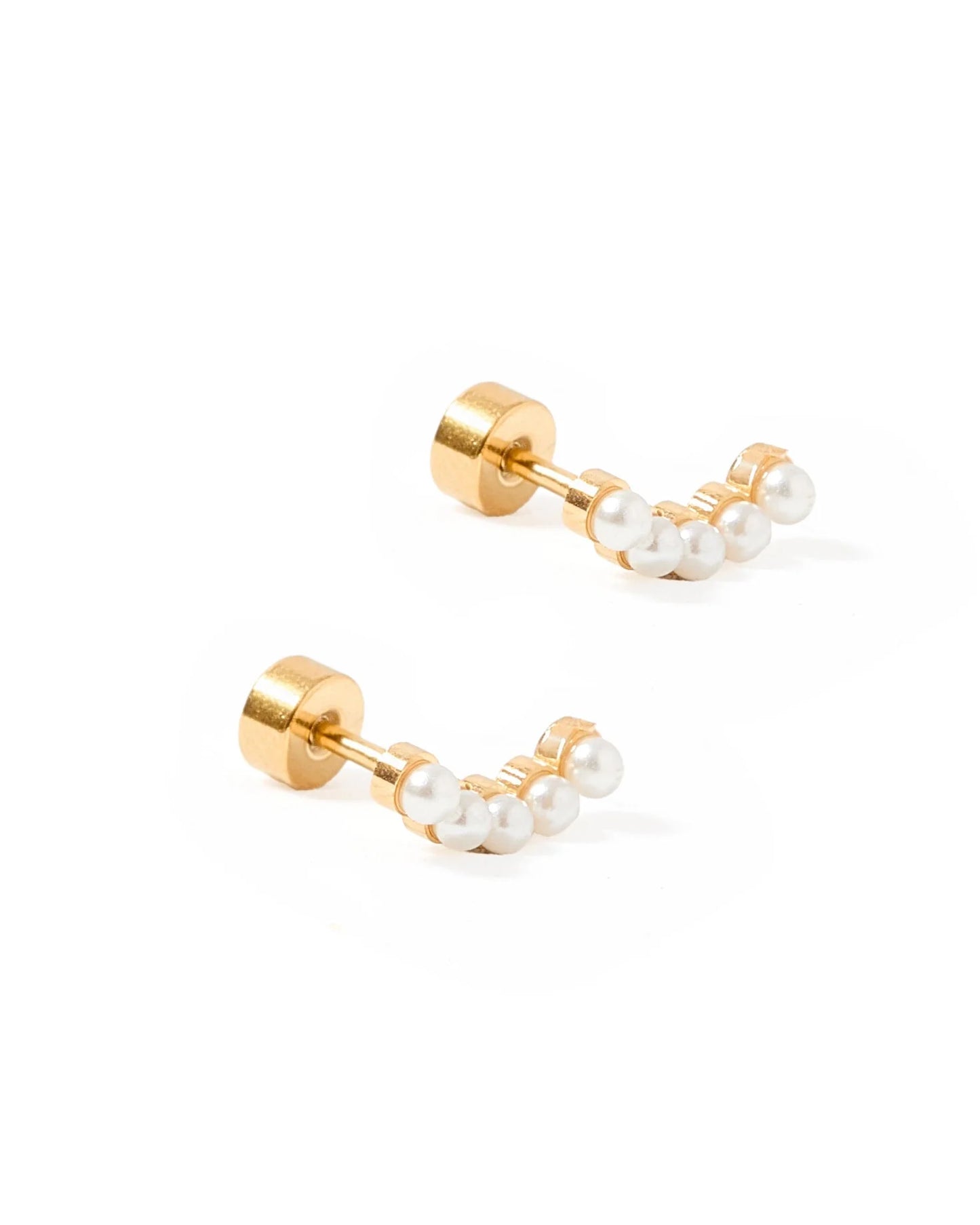 Linny Co. Abigail Pearl Screwback Stud Earrings | Gold or Silver Pearl Flat Back Earrings