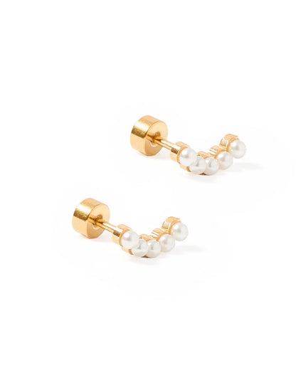 Linny Co. Abigail Pearl Screwback Stud Earrings | Gold or Silver Pearl Flat Back Earrings