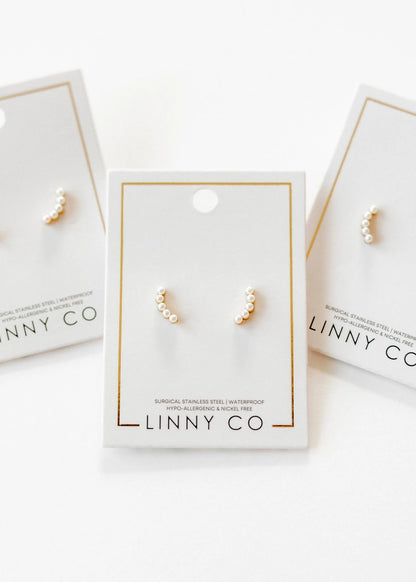 Linny Co. Abigail Pearl Screwback Stud Earrings | Gold or Silver Pearl Flat Back Earrings