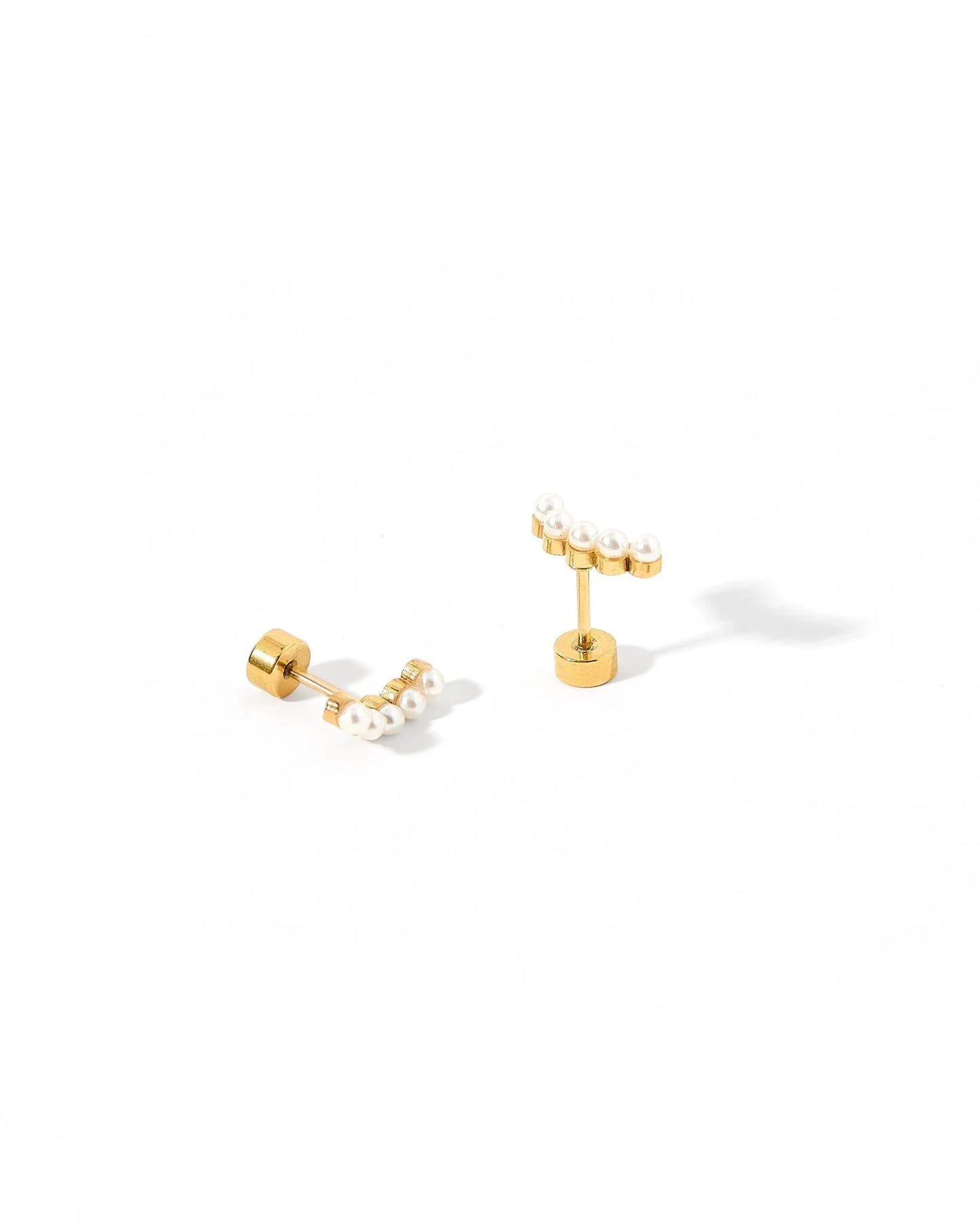 Linny Co. Abigail Pearl Screwback Stud Earrings | Gold or Silver Pearl Flat Back Earrings