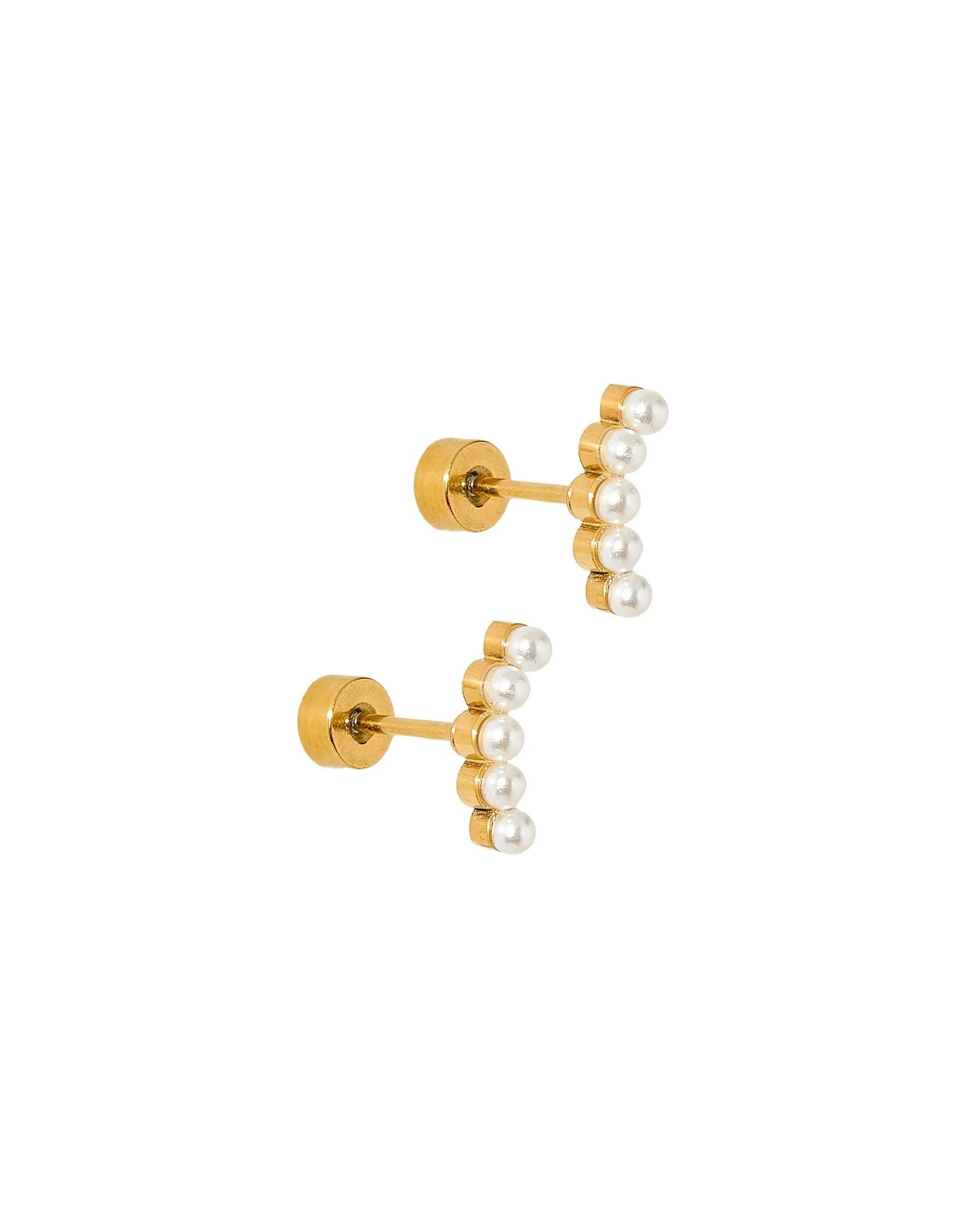Linny Co. Abigail Pearl Screwback Stud Earrings | Gold or Silver Pearl Flat Back Earrings