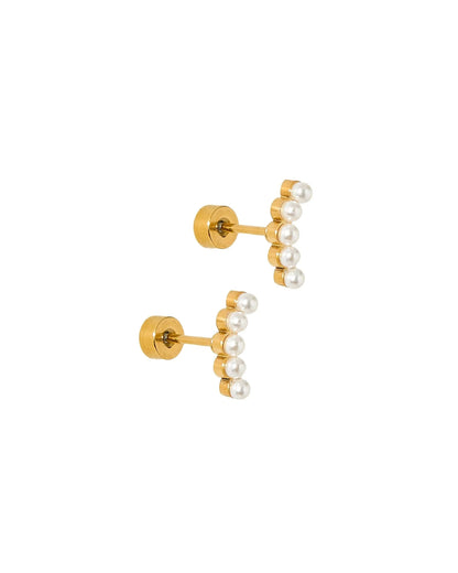 Linny Co. Abigail Pearl Screwback Stud Earrings | Gold or Silver Pearl Flat Back Earrings