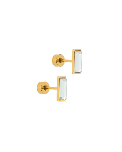 Linny Co. Amber Gold Screwback Stud Earrings | 8mm CZ Flat Back Earrings