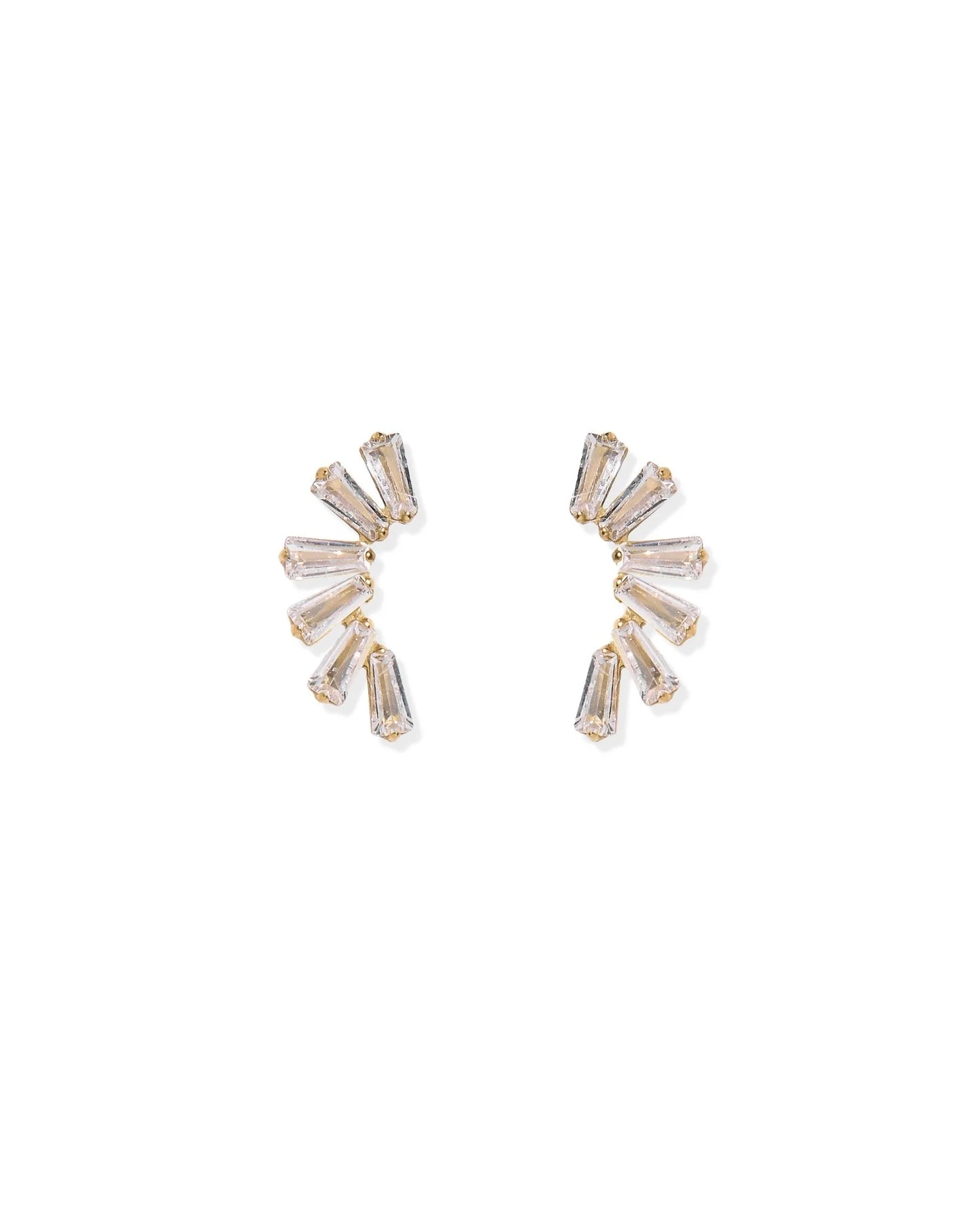 Linny Co. Delaney Gold Screwback Stud Earrings | Baguette CZ Fan Flat Back Earrings