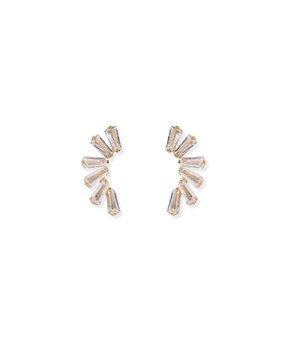 Linny Co. Delaney Gold Screwback Stud Earrings | Baguette CZ Fan Flat Back Earrings