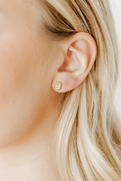 Linny Co. Kay Clear Gold Screwback Stud Earrings | 8mm x 5mm CZ Flat Back Earrings