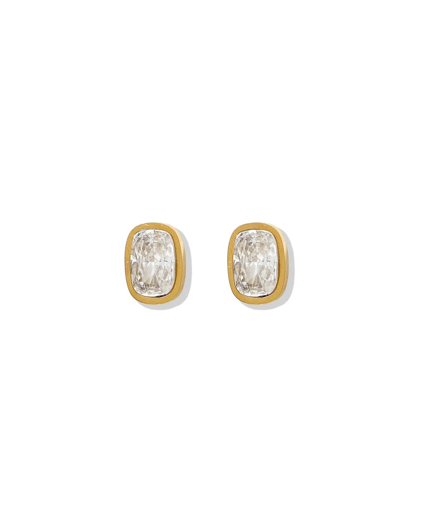 Linny Co. Kay Clear Gold Screwback Stud Earrings | 8mm x 5mm CZ Flat Back Earrings