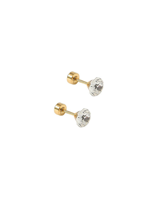 Linny Co. Lux Zuri Clear Screwback Stud Earrings | 6mm Iridescent CZ Flat Back Earrings