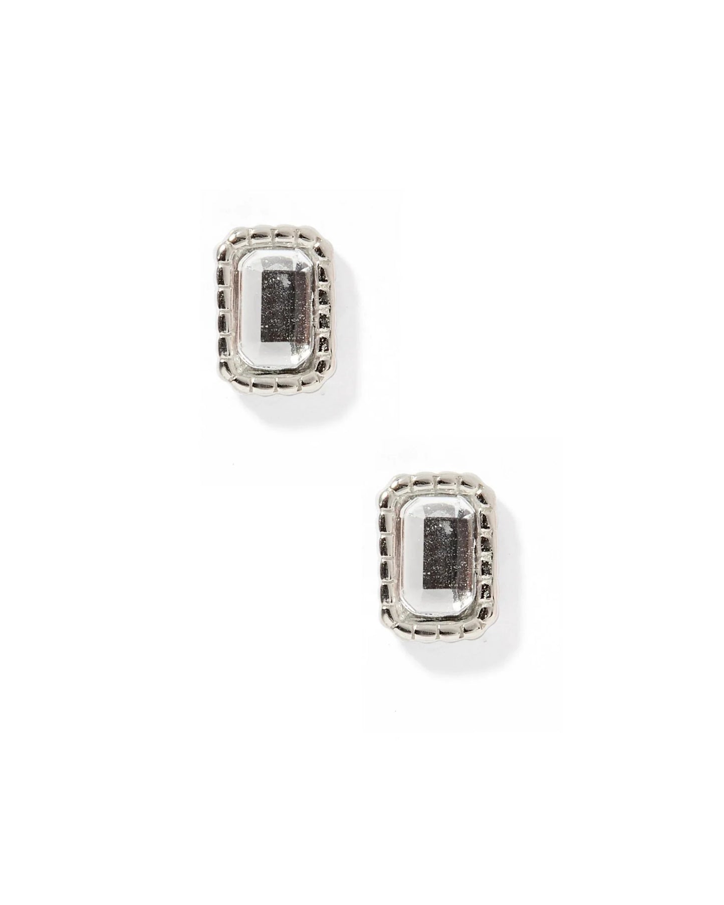 Linny Co. Madison Silver Clear Screwback Stud Earrings | 10mm Rectangular CZ Flat Back Earrings