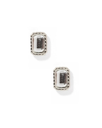 Linny Co. Madison Silver Clear Screwback Stud Earrings | 10mm Rectangular CZ Flat Back Earrings