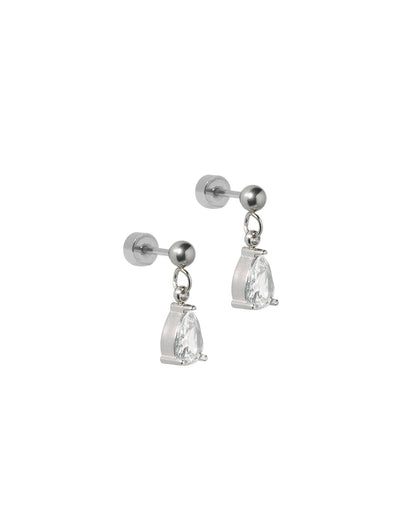 Linny Co. Millie Teardrop CZ Silver Screwback Stud Earrings | Hypoallergenic Flat Back Dangle Earrings