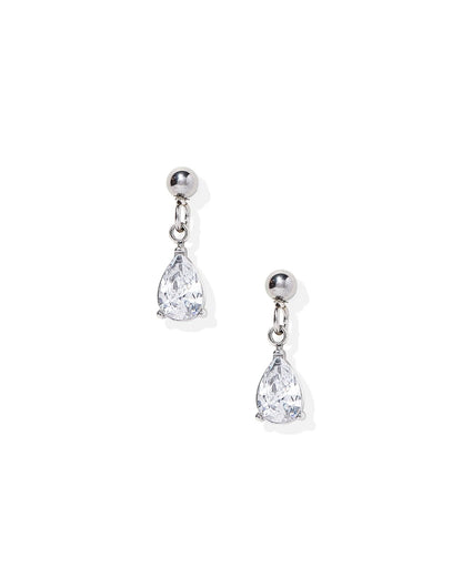 Linny Co. Millie Teardrop CZ Silver Screwback Stud Earrings | Hypoallergenic Flat Back Dangle Earrings