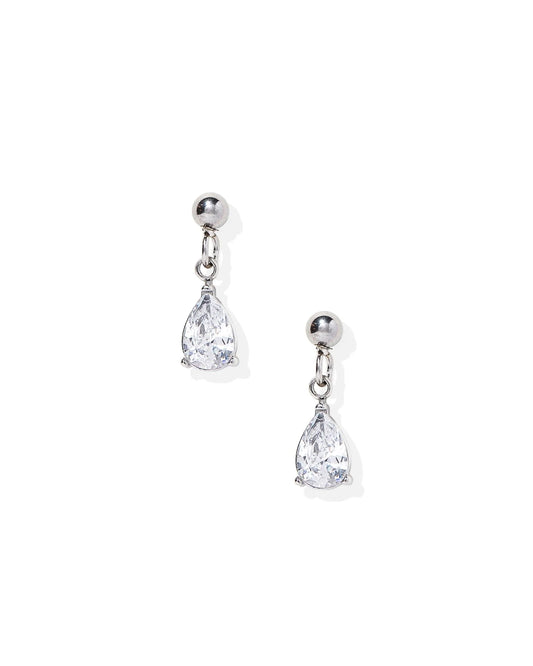 Linny Co. Millie Teardrop CZ Silver Screwback Stud Earrings | Hypoallergenic Flat Back Dangle Earrings