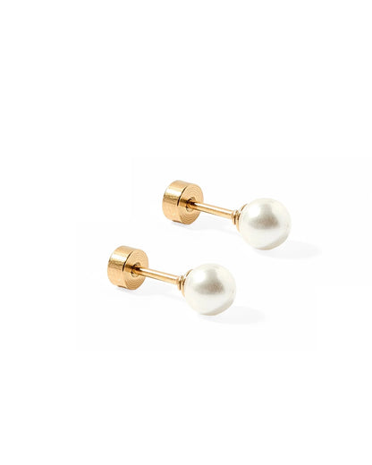 Linny Co. Payton Pearl White Screwback Stud Earrings | 5mm Hypoallergenic Flat Back Earrings