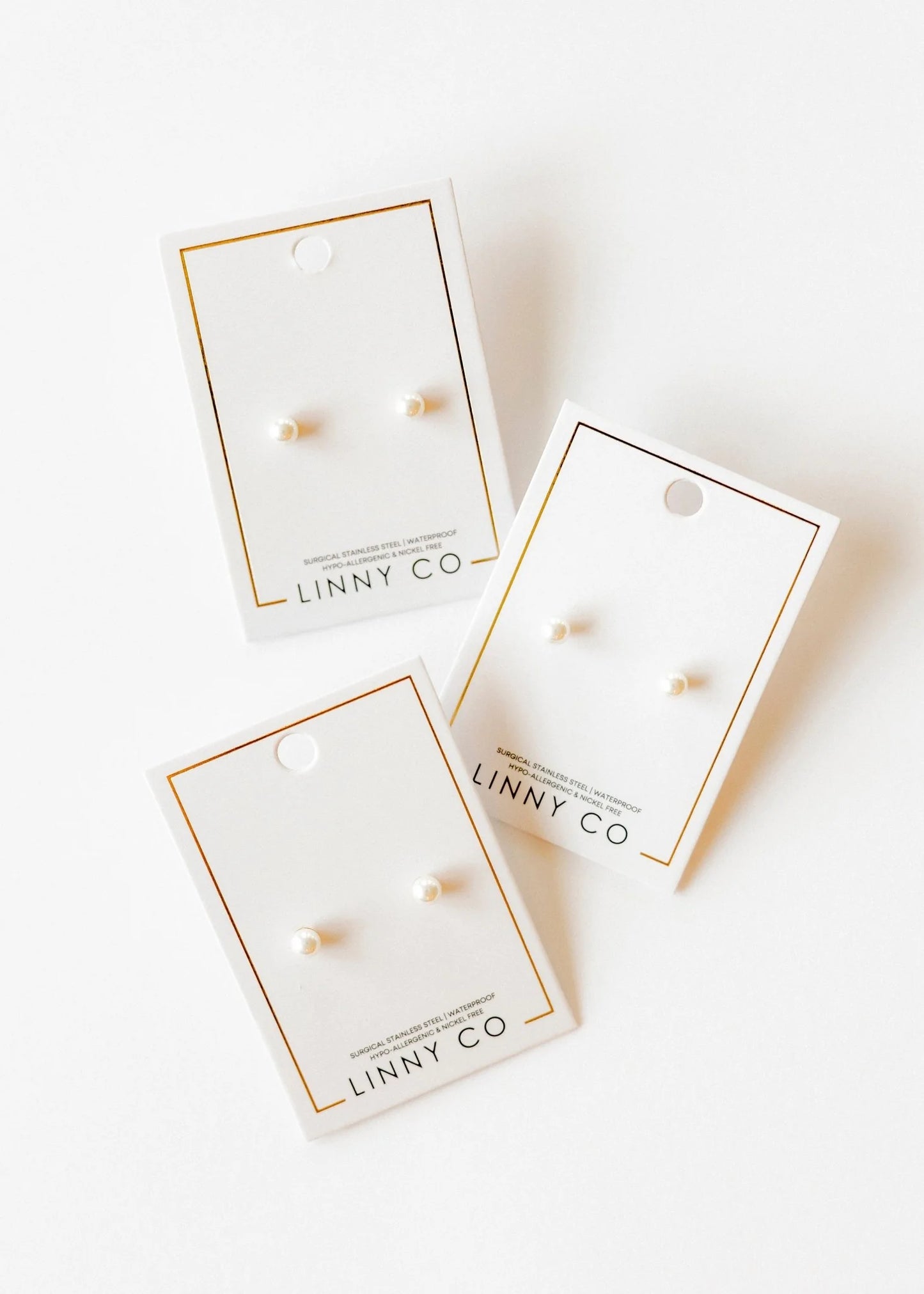 Linny Co. Payton Pearl White Screwback Stud Earrings | 5mm Hypoallergenic Flat Back Earrings