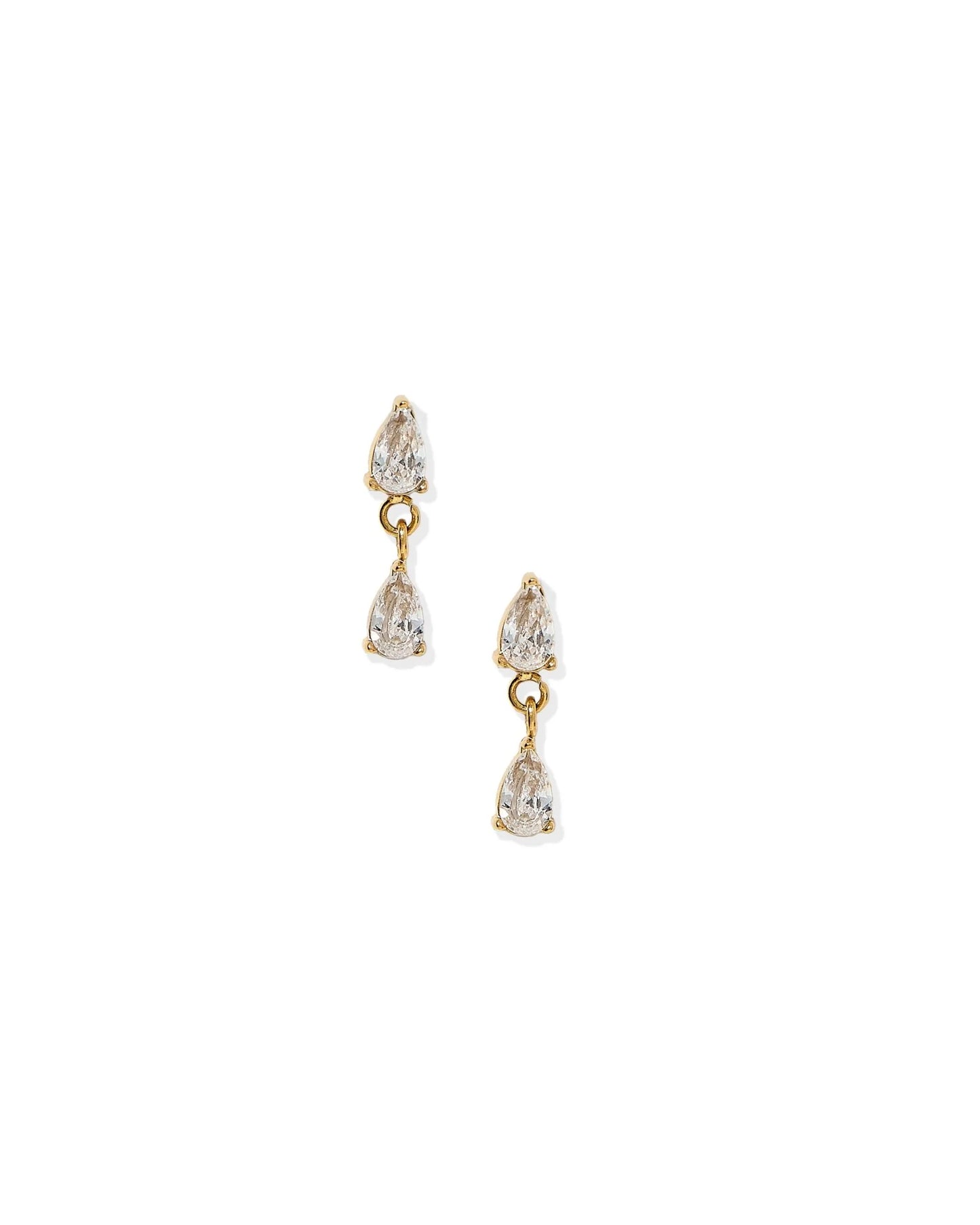 Linny Co. Vivian Screwback Stud Earrings | Gold Double Teardrop Crystal Flat Back Earrings
