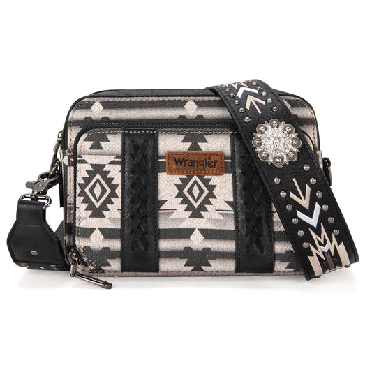 WG2207-3003 Wrangler Aztec Printed Crossbody Purse With Wallet Compartment