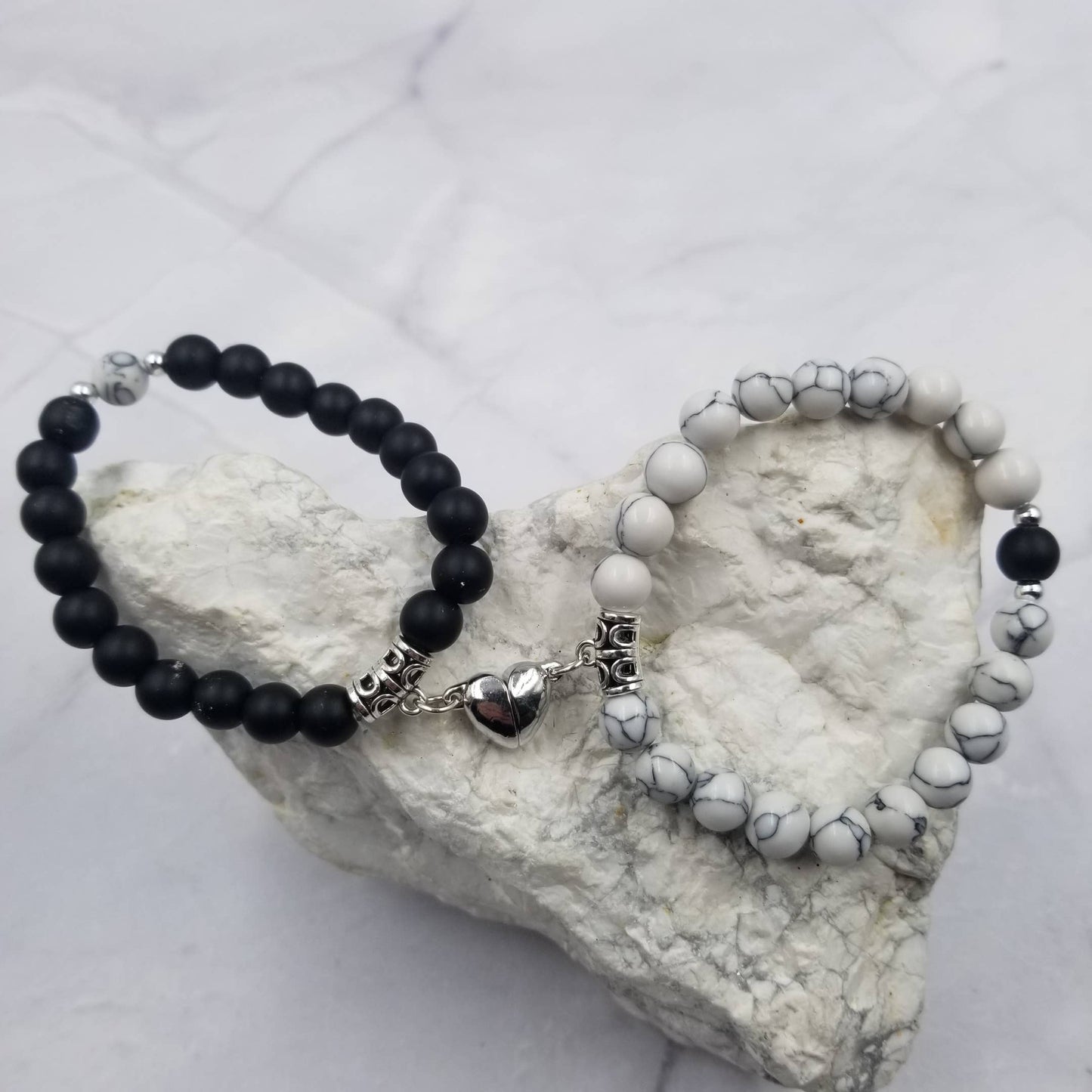 Natural Stone Magnetic Heart Charm Bracelet - Set Of 2