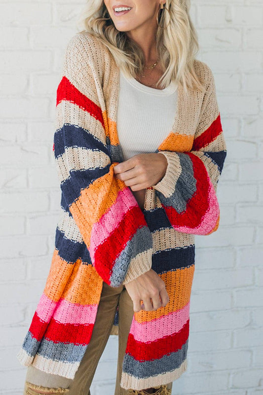 Knitted Balloon Sleeve Open Cardigan